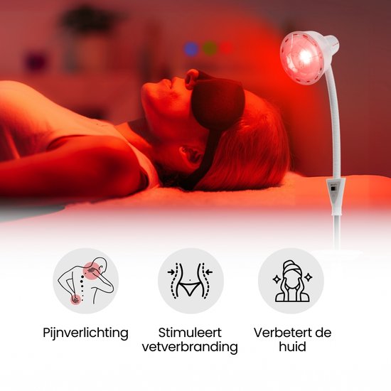 Resty® Infraroodlamp – 275W - Red Light Therapy - Warmte lamp - Timer - Extra Stevige Voet - Enkele Kop