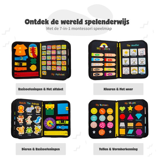 MontiPlay® Montessori Speelgoed - Sensorisch Speelgoed - Activiteitenbord - Busy Board - Montessori Activiteitenboek voor thuis - Educatief - Sensomotorisch Speelgoed- Dinosaurus Speelgoed