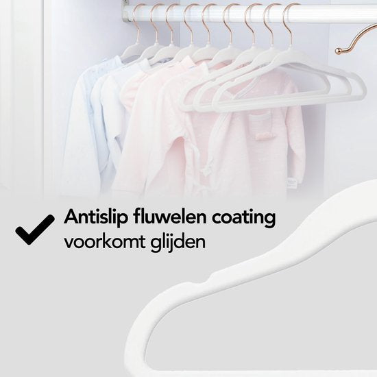Brixy 50 Baby Kledinghangers - Wit - Kinder Kledinghangers - Kleerhanger - Fluweel - Broeklat