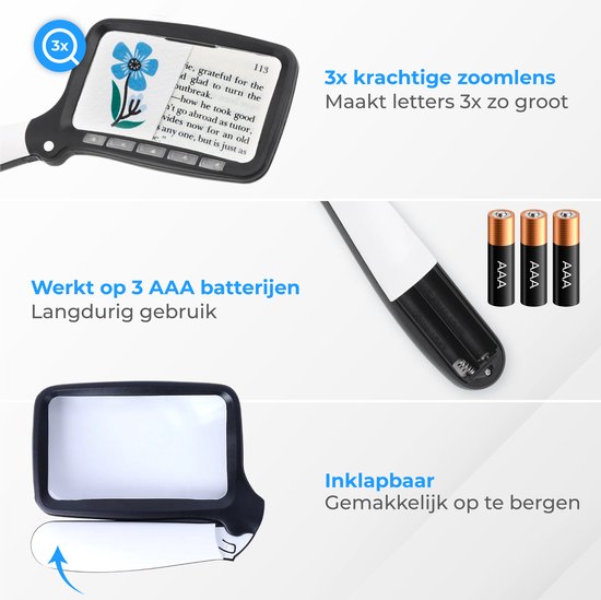 Nuvance - Vergrootglas met Verlichting - Loep - Vergrootspiegel - Loeplamp met Led Verlichting - Leesloep voor Volwassenen en Ouderen