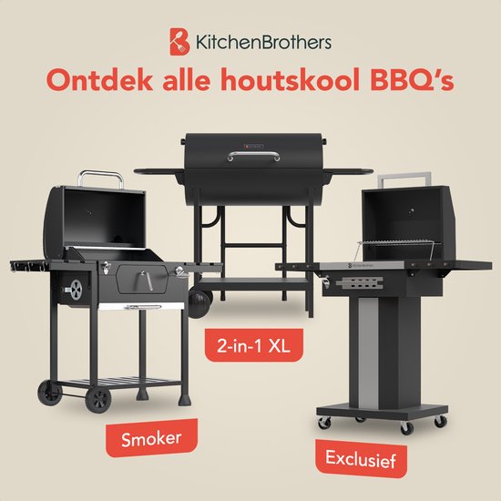 KitchenBrothers 2-in-1 Houtskool BBQ XL met Verstelbare Luchtroosters - Zwart - 52 x 131 x 110 cm