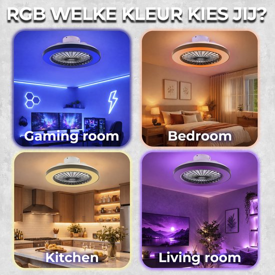 WERYOU® illuminAIR Ceiling Fan - Ceiling Light - Ceiling Fan with Lighting - Ceiling Fixture - Fan Lamp - Tuya Wifi Smart - RGB Led Lamp - Ceiling Lamp - Incl Remote Control - Dimmable - ⌀56CM