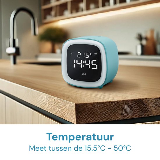 JustAnotherProduct AP18 - Oplaadbare digitale wekker met licht (3 standen) - Alarm klok met temperatuur (15.5°C tot 50°C) - 12/24h Alarm clock - Nachtlamp - Licht blauw