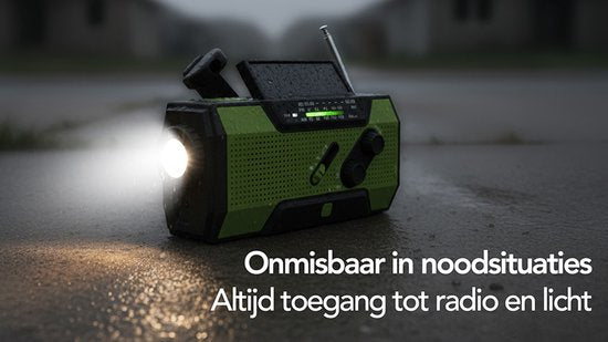 Brixy Noodradio - Radio Met Accu Batterij Voor Noodsituaties - 5000 MAH - Opwindbaar - Solar - Zaklamp - Powerbank - Groen