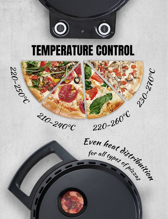 Bestron Turbo Pizzaoven voor pizza's in 5-10 minuten, elektrische pizzaoven met echte maximumtemperatuur van 320°C, inclusief pizzasteen en 2 grote houten spatels, Black Label, kleur: Matzwart