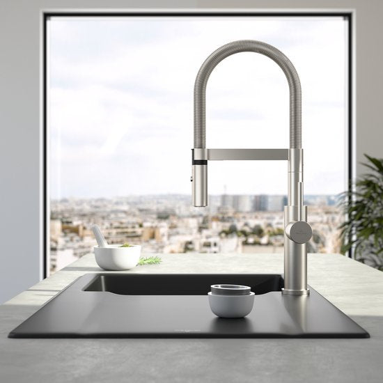 Villeroy & Boch Steel Expert 2.0 - Keukenkraan met flexibele uitloop en uittrekbare sproeikop, roestvrij staal 928000LC