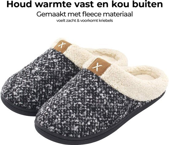Pantoffels Dames - Sloffen - Maat 38/39 - Zwart/Grijs - Anti-slip - Comfeet