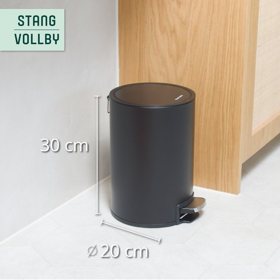 StangVollby Kallax Prullenbak 5 Liter - Zwarte Badkamer Pedaalemmer - Kleine Prullenbak met Soft Close Deksel - Toilet Vuilnisbak - Afvalemmer Klein - Vuilbak