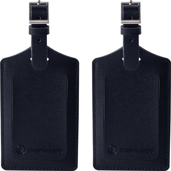 EverNeeds Bagagelabel - PU Leer - Zwart - 2 Stuks - 7.5x11.5 cm