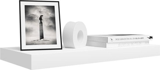 Rootz Wandgemonteerd displayplank - Zwevend boekenkastrek voor woondecoratie - Witte houten muurorganizer - 60x23x3.8cm