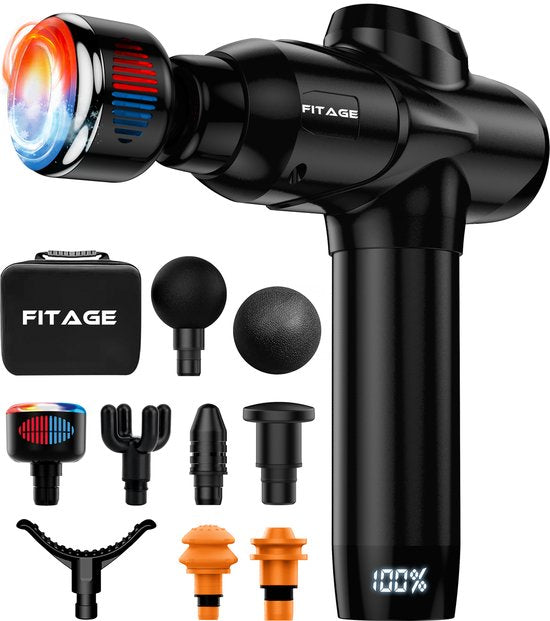 FITAGE - Massage Gun Warm & Koud - 8 Opzetstukken - 20 standen - Zwart
