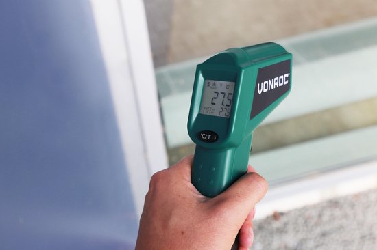 VONROC Digitale infrarood thermometer – Laser – Meetbereik -40°C tot 530°C – Incl. 2 batterijen