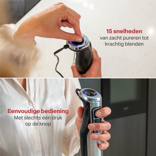 AoraKitchen Staafmixer Set - 6 Delig - 1000W - Turbo - Melkopschuimer - Hakmolen - Maatbeker - Garde