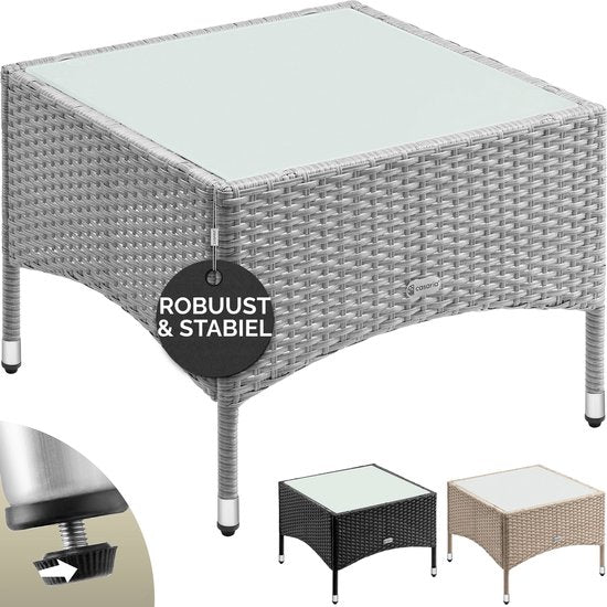 CASARIA Bijzettafel - Polyrattan Buiten Koffietafel 58x58x42cm - Grijs