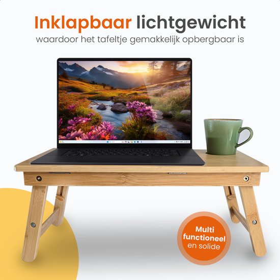 Goliving Laptoptafel - Uitklapbaar tot 39 cm Hoog - Verstelbaar & Opvouwbaar Werkblad - Ergonomische Laptop Tafel - Banktafel - Bedtafel - Laptopstandaard - Hout