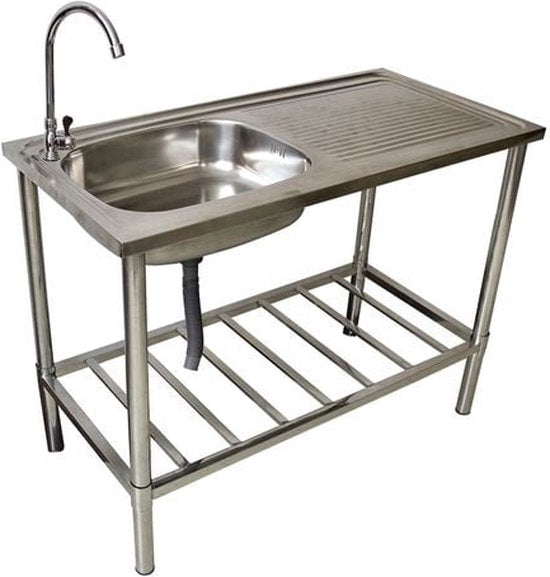 Camping/Outdoor Inox tafel met gootsteen lavabo en kraan 100x77x50cm