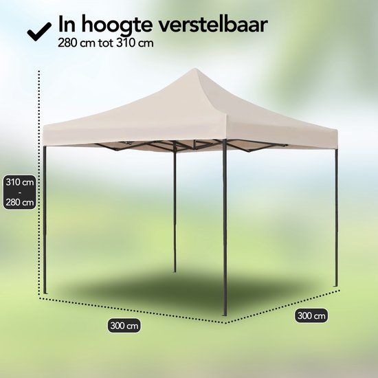 Brixy Partytent - Paviljoen - Easy Up - Opvouwbaar - Waterdicht - Met Draagtas - 300 x 300 cm – Crème