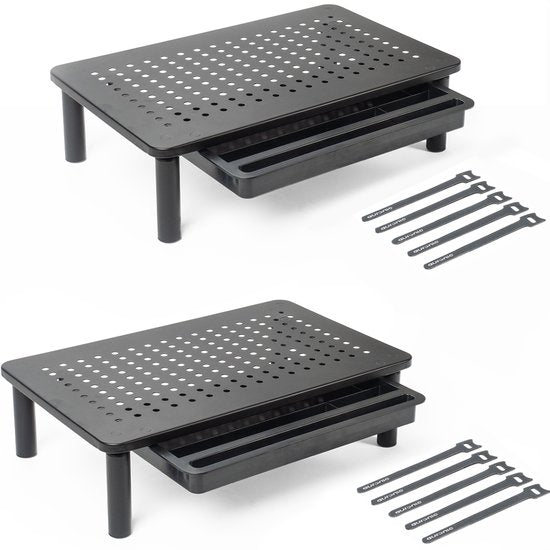 Auronic Monitor Standaard - Monitor Verhoger - Beeldscherm Verhoger - 2 Stuks - Verstelbaar - 37 x 23,5 x 10 cm - Metaal - Zwart