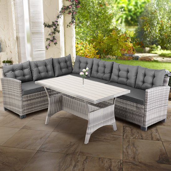 Casaria Loungeset - 6 Personen Eettafel Polyrottan – Grijs