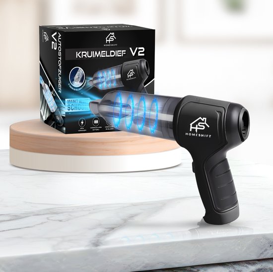 HomeShift® Auto Stofzuiger Draadloos V2 - Kruimelzuiger - Handstofzuiger - Kleine Stofzuiger - Draadloze stofzuiger - Air Duster - Nat & Droog - Zwart