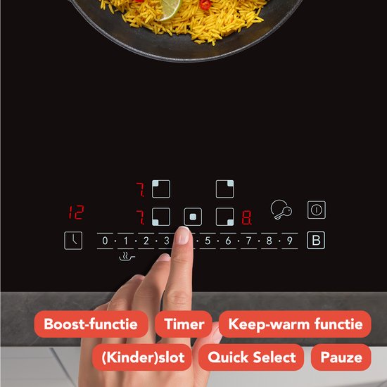 KitchenBrothers Inductie Kookplaat - Inbouw Inductieplaat - 80 cm - 1 Flexzone + 3 Zones - 1 en 2 Fase - Zwart