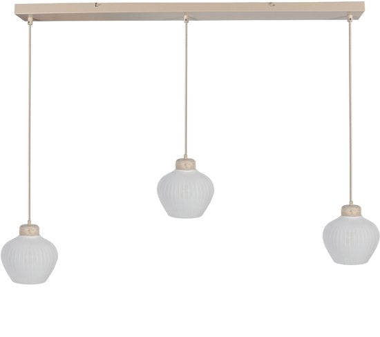 Anne Lighting - hanglamp - Travino - crème - linnen metaal steen - grote eettafellamp - E27 - 4599CR