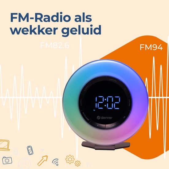 Denver Wake Up Light - FM Wekkerradio - Sluimer - Lichtwekker - Witte Ruis - CRL342
