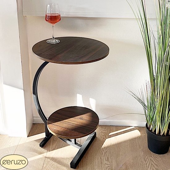 Ceruzo Bijzettafel - Dubbel Tafelblad Rond 30 en 40 cm - koffietafel -Banktafel - Sfeer Tafel -Bruin