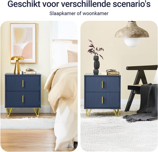 SoBuy Nachtkastje, nachtkastje met 2 laden, moderne bijzettafel voor slaapkamer en woonkamer, blauw, 40 x 40 x 47 cm FBT115-B