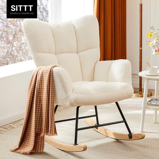 SITTT Schommelstoel - Relaxstoel babykamer - Fauteuil - Voedingsstoel - Roomwit - Beige