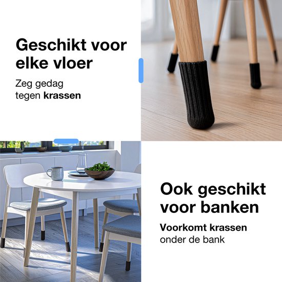 Luft Stoelpoot beschermers - 24 Sokken - Met anti-kras vilt - Vloer bescherming - Stoelbeschermers - Rond - Stretch - Zwart - Stoelsokken - Dopjes voor stoelpoten - Pootjes voor meubels