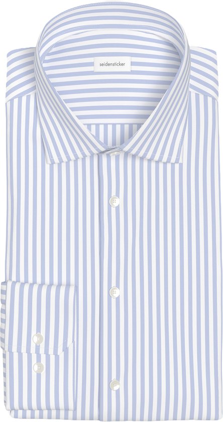 Seidensticker slim fit overhemd - mouwlengte 7 - popeline - blauw gestreept - Strijkvrij - Boordmaat: 41