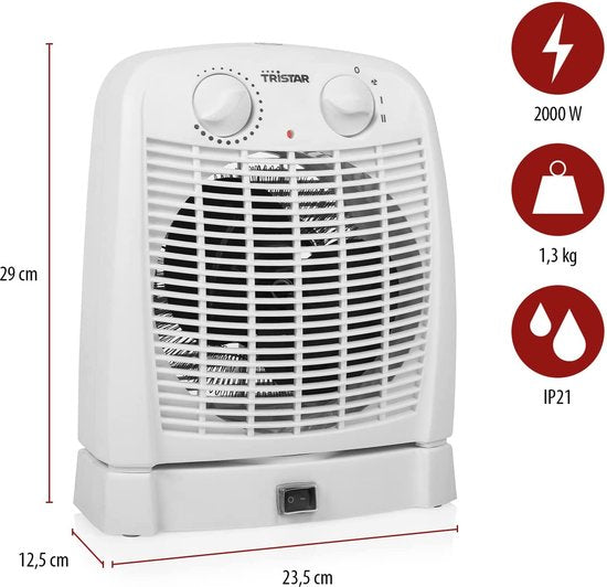 Elektrische kachel Tristar KA-5059 - Ventilatorkachel - 2 warmtestanden en ventilator - Campingkachel - Wit - Oscillerend - Overhittingsbeveiliging - Badkamerverwarming