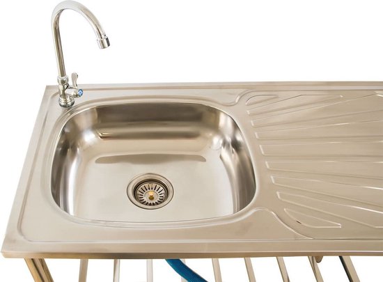 Camping/Outdoor Inox tafel met gootsteen lavabo en kraan 100x77x50cm