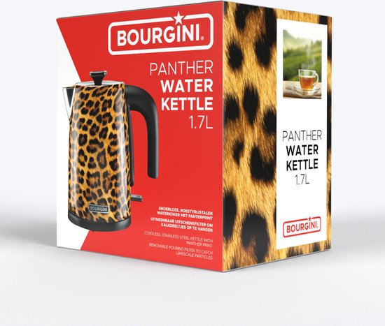 Bourgini Trendy Panter Waterkoker - Stijlvolle Waterkoker met Panterprint voor Moderne Keukens