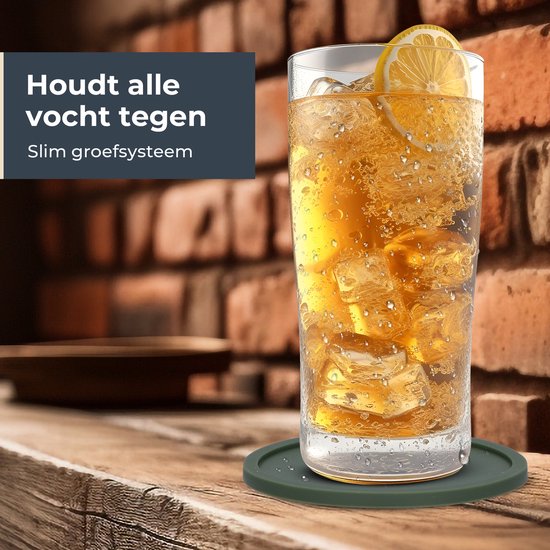Castagnola Siliconen Onderzetters – Onderzetters voor Glazen – Design Onderzetters met Houder – Onderzettersset – Anti Slip - Set van 12 – Groen