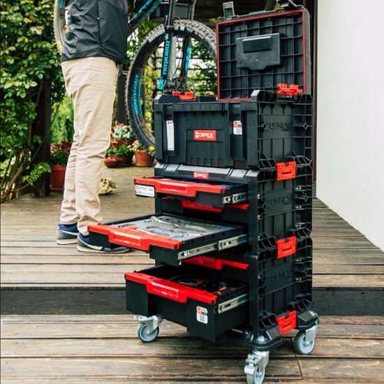 Qbrick System - PRO Transport Platform - 506 x 325 x 140 mm - Zwart Kunststof - Mobiele Basis met 4 Zwenkwielen & 2 Remmen - Maximaal 100 kg Draaglast