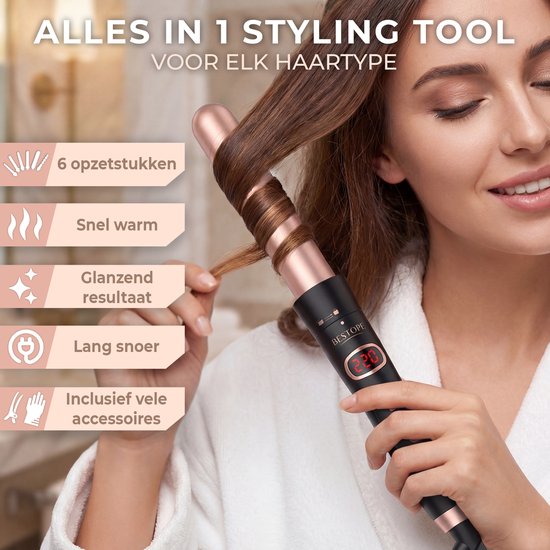 Bestope 6 in 1 Krultang met opzetstukken - Keramische Haarkruller - 13 tot 32mm - Rosé goud