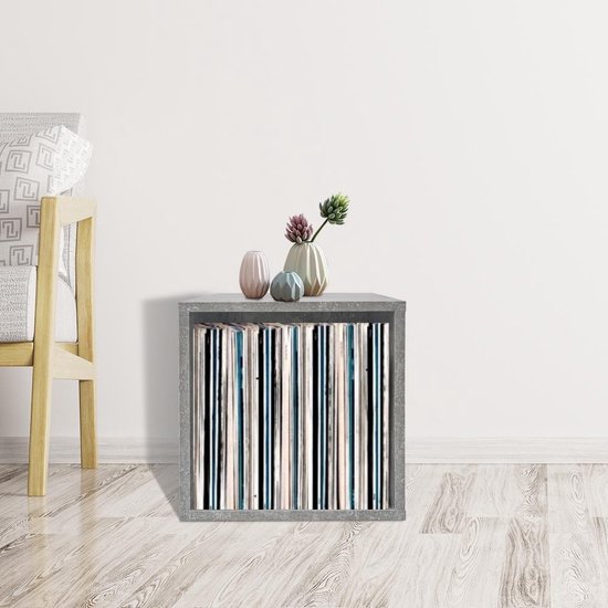 LP vinyl opbergkast kubus - platenkast - multifunctioneel opbergsysteem - grijs beton look