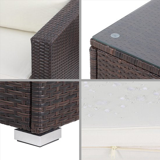 Casaria Polyrattan Loungeset -Incl. Kussens Tafel - Bruin Crème