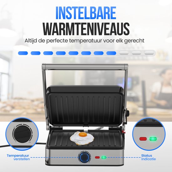 Strex Tosti Apparaat XL Met Temperatuurregeling - Contactgrill Groot / Tosti Ijzer / Broodrooster / Grill Apparaat / Panini Grill - PFAS Vrij - 2200W