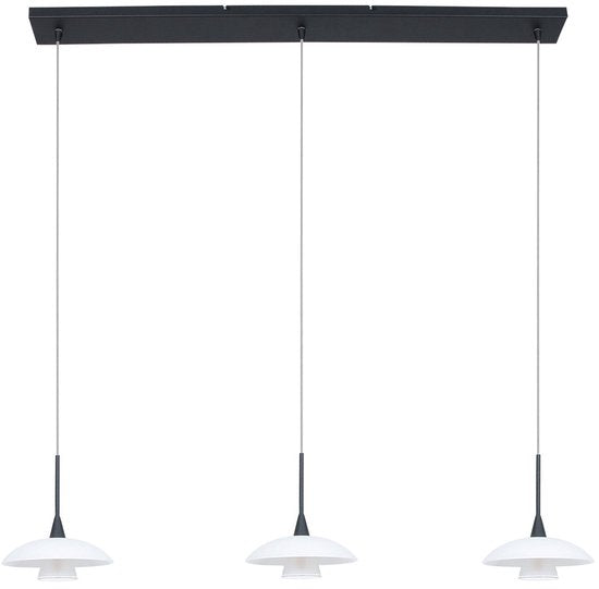 Hanglamp Tallerken 2654ZW Zwart - Modern, Hoogte Verstelbaar, Materiaal: Glas en Metaal, Binnen, Steinhauer