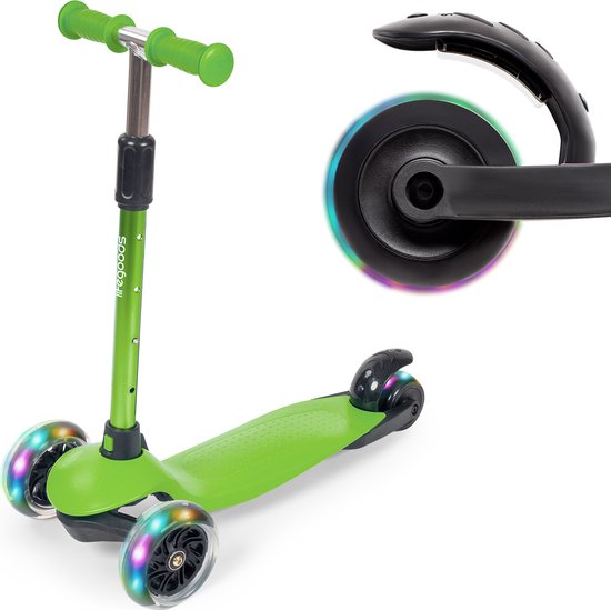 LifeGoods Kinderstep - voor 2-5 Jaarige - 3 Lichtgevende LED Wielen - Hoogte Verstelbaar - Groen - 55x62,50x69,50 cm
