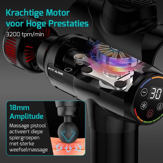 FITAGE Infrarood Massage Gun Professioneel - Warm & Koud Massage Apparaat - Massageapparaat Massagegun - Massage Pistool - Zwart
