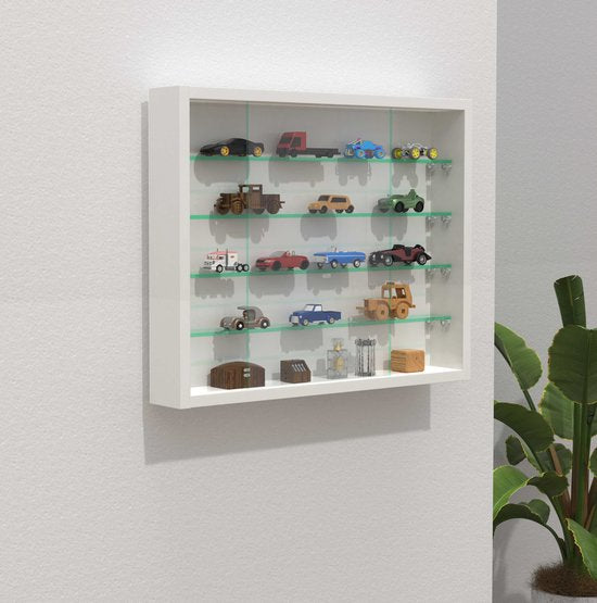 Vitrinekastje staande/hangende wandvitrine - glasplanken 50 cm breed x 4.5 diep - schuifdeuren