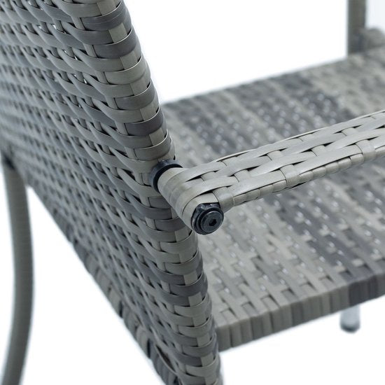 Juskys - Set Van 4 Tuinstoelen - Polyrotan - Grijs - Buitenstoelen - Stapelbaar - Verstelbare Pootjes - Max 160 Kg