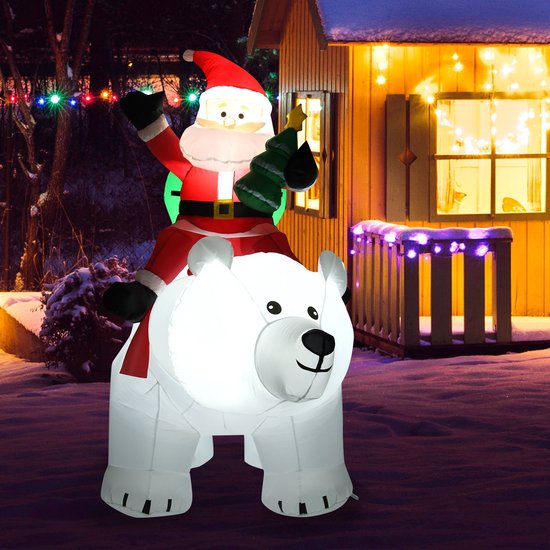 Coast Kerstversiering Opblaasbare IJsbeer & Kerstman te paard MET LED's - 200cm