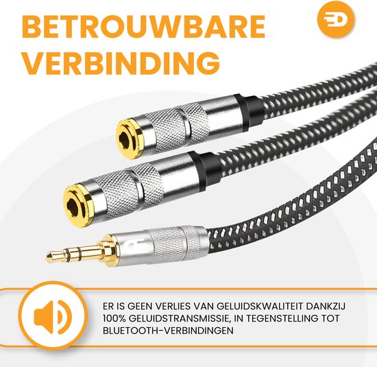 Drivv. Premium Audio Splitter - AUX - Jack Splitter - Audio Splitter 3,5 mm Jack - Male to Female - Grijs