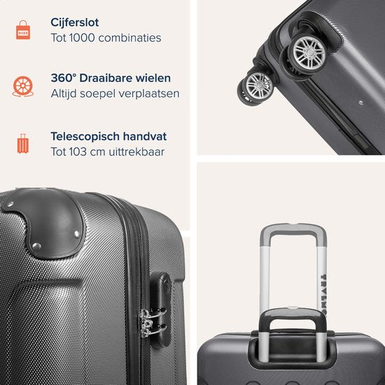 TRVLMORE Kofferset - 2 Delig - 38L Handbagage en 110L Ruimbagage - Lichtgewicht - Trolley - Reiskoffer Set - Donkergrijs