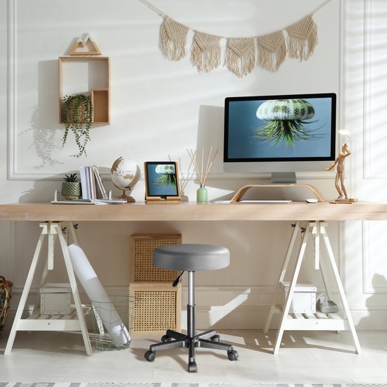 Casaria Verstelbare Draaikruk - 46/60cm Zithoogte – 1 Stuks Grijs